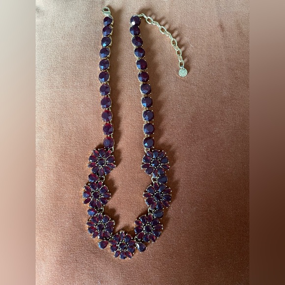 Flower Necklace Gold Tone/ Garnet Color Glass From Talbots - Picture 5 of 8